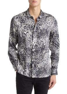 John Varvatos Rodney Cat Print Satin Button-Up Shirt