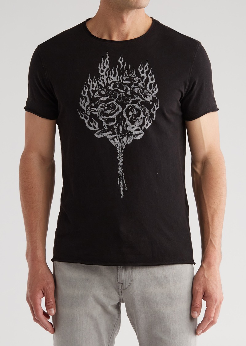 John Varvatos Rose Flames Cotton Graphic T-Shirt in Black at Nordstrom Rack