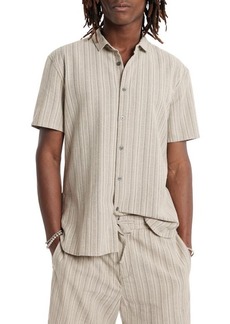 John Varvatos Sean Stripe Short Sleeve Cotton & Hemp Button-Up Shirt
