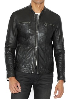 John Varvatos Star Usa Leather Band Collar Moto Jacket