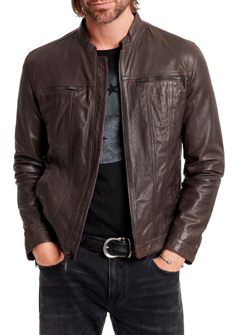 John Varvatos Star USA Men's Band Collar Leather Jacket