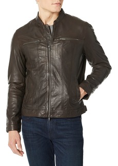 John Varvatos Star USA Men's Band Collar Leather Jacket