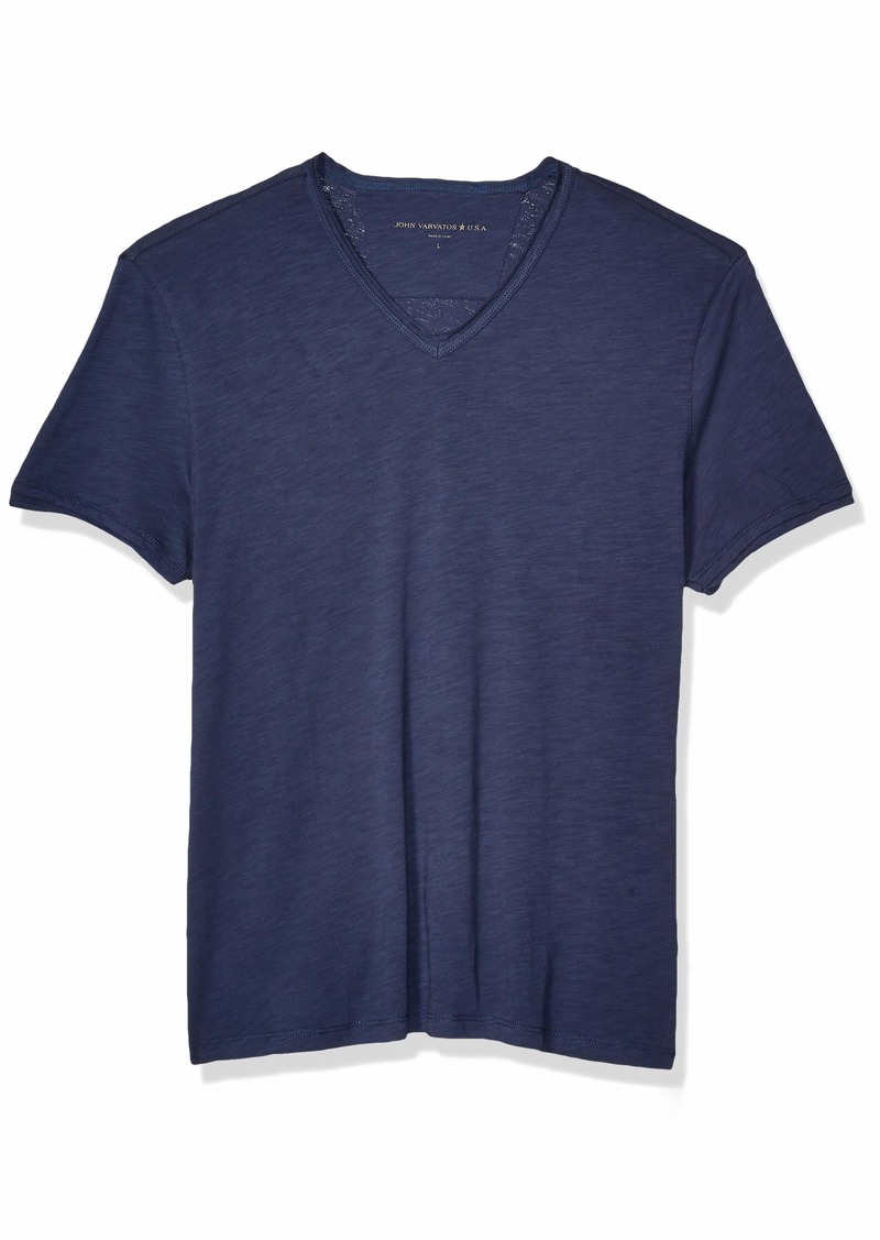 John Varvatos Star USA mens Miles Short Sleeve Slub V-neck With Cut Raw Edge T Shirt   US