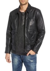 John Varvatos Star USA Regular Fit Leather Jacket in Black at Nordstrom