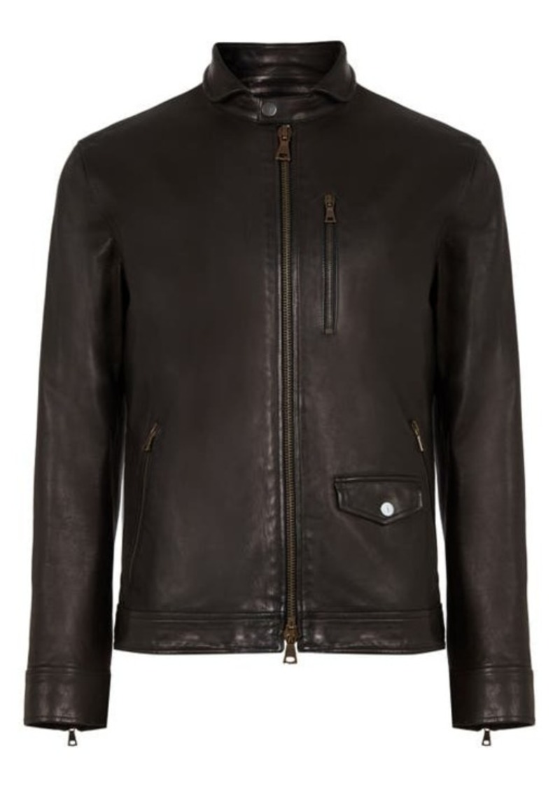 John Varvatos York Slim Fit Leather Jacket