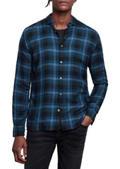 John Varvatos Ross Slim Fit Plaid Button-Up Sport Shirt in Twilight Blue at Nordstrom