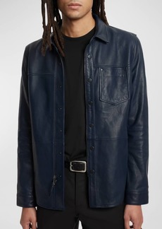 John Varvatos Men's Leather Zip and Snap Jacket
