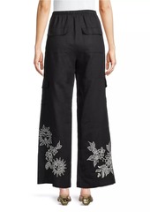 Johnny Was Addison Embroidered Wide-Leg Linen Pants