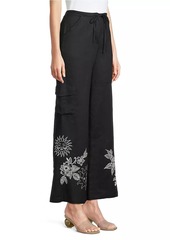 Johnny Was Addison Embroidered Wide-Leg Linen Pants