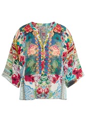 Johnny Was Adelyn Floral Print Silk Blouse
