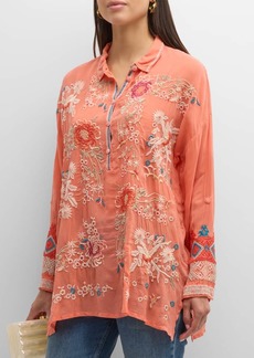 Johnny Was Adrina Floral-Embroidered Georgette Tunic