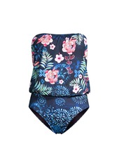Johnny Was Annia Floral Strapless One-Piece Swimsuit