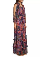 Johnny Was Ashlee Floral Silk Tiered Maxi Dress