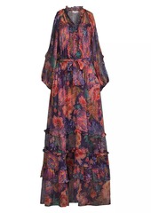 Johnny Was Ashlee Floral Silk Tiered Maxi Dress