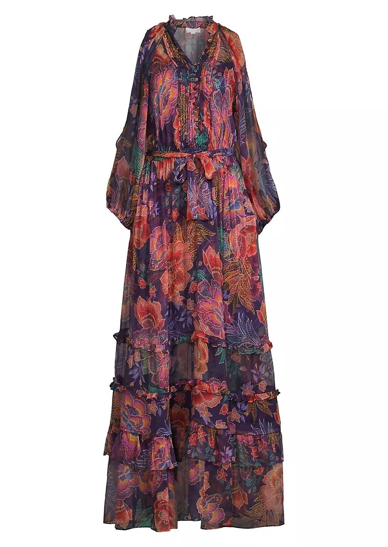 Johnny Was Ashlee Floral Silk Tiered Maxi Dress