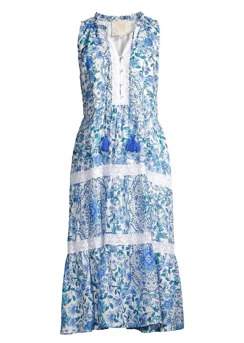 Johnny Was Aster Floral Linen Tiered Midi-Dress | Dresses