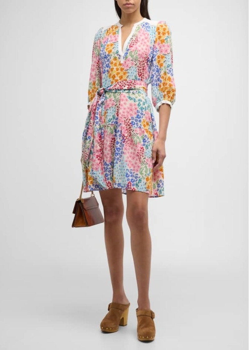 Johnny Was Astrid Floral-Print Blouson-Sleeve Mini Dress