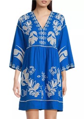 Johnny Was Barbara Embroidered Linen-Blend Minidress