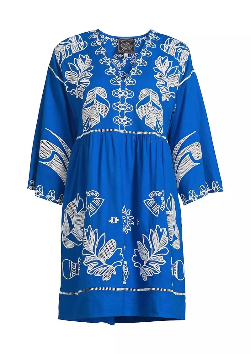 Johnny Was Barbara Embroidered Linen-Blend Minidress