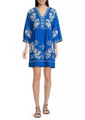 Johnny Was Barbara Embroidered Linen-Blend Minidress