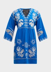 Johnny Was Barbara Embroidered Linen-Cotton Mini Dress