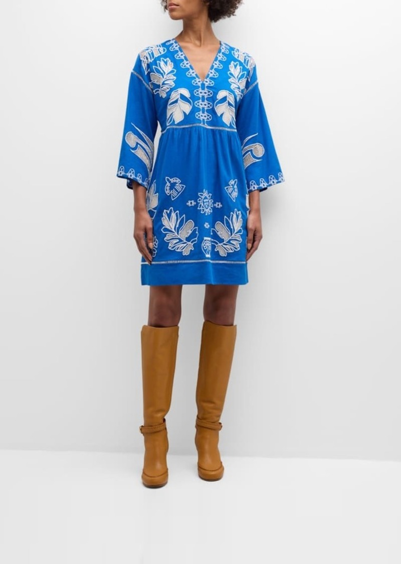 Johnny Was Barbara Embroidered Linen-Cotton Mini Dress