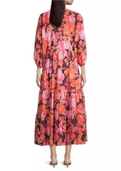 Johnny Was Becca Dolman-Sleeve Floral Silk Midi-Dress