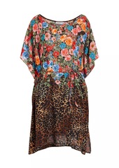Johnny Was Belted Floral & Cheetah-Print Coverup