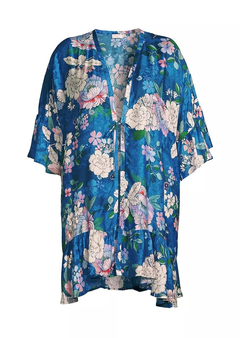 Johnny Was Blue Dove Ruffle Kimono-Inspired Robe