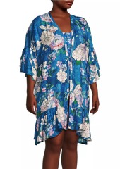 Johnny Was Blue Dove Ruffle Kimono-Inspired Robe