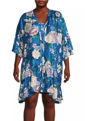 Johnny Was Blue Dove Ruffle Kimono-Inspired Robe