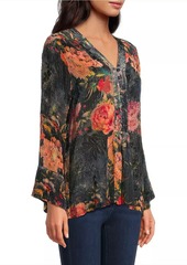 Johnny Was Botina Floral Burnout V-Neck Blouse