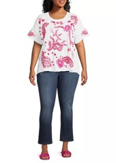 Johnny Was Cassia Floral-Embroidered Cotton T-Shirt