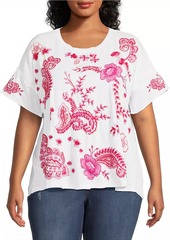 Johnny Was Cassia Floral-Embroidered Cotton T-Shirt