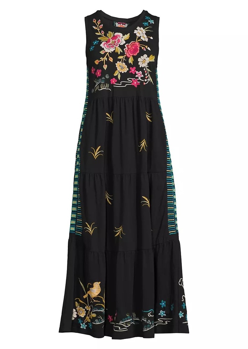 Johnny Was Celina Embroidered Tiered Midi Dress