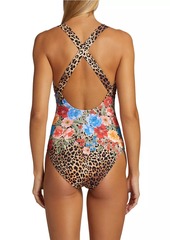 Johnny Was Cheetah & Floral-Print One-Piece Swimsuit