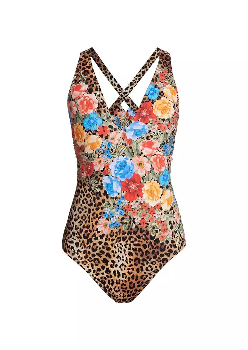 Johnny Was Cheetah & Floral-Print One-Piece Swimsuit