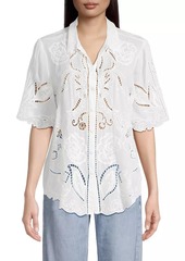 Johnny Was Chryssie Embroidered Short-Sleeve Blouse