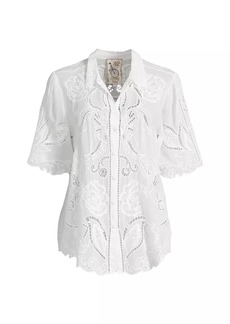 Johnny Was Chryssie Embroidered Short-Sleeve Blouse