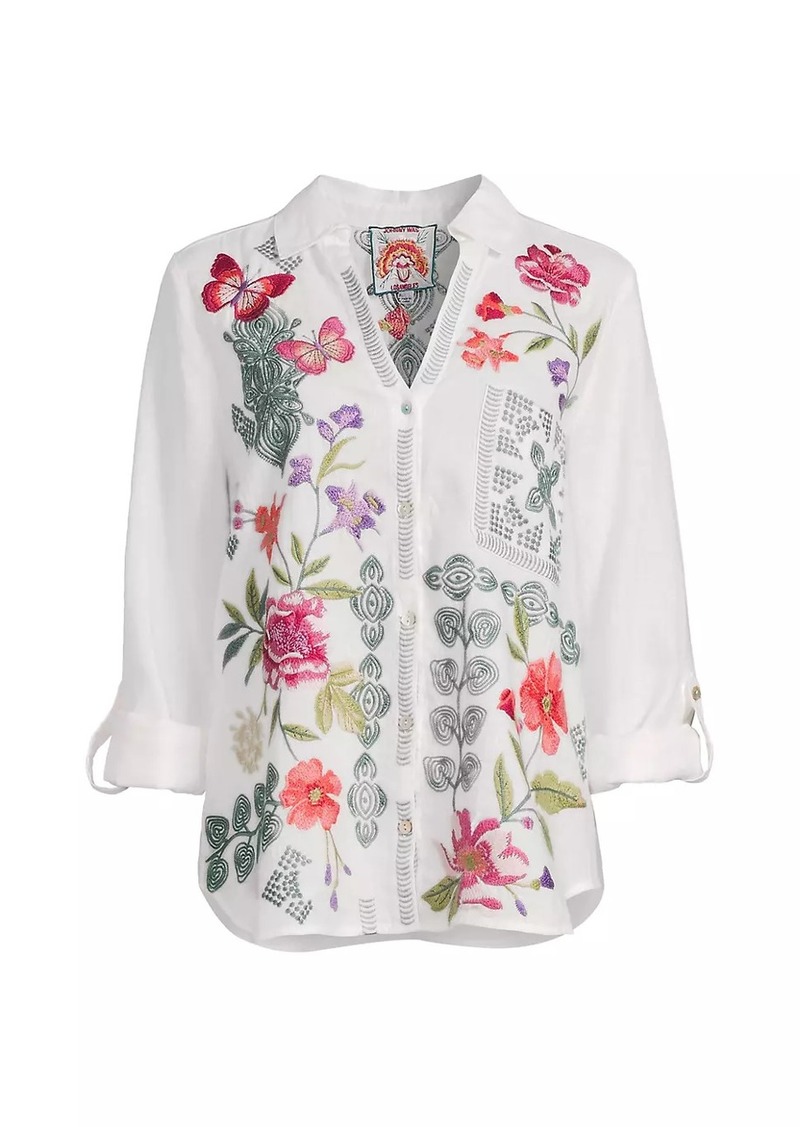 Johnny Was Dacie Embroidered Linen Shirt