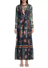 Johnny Was Dayana Embroidered Floral Mesh Dress