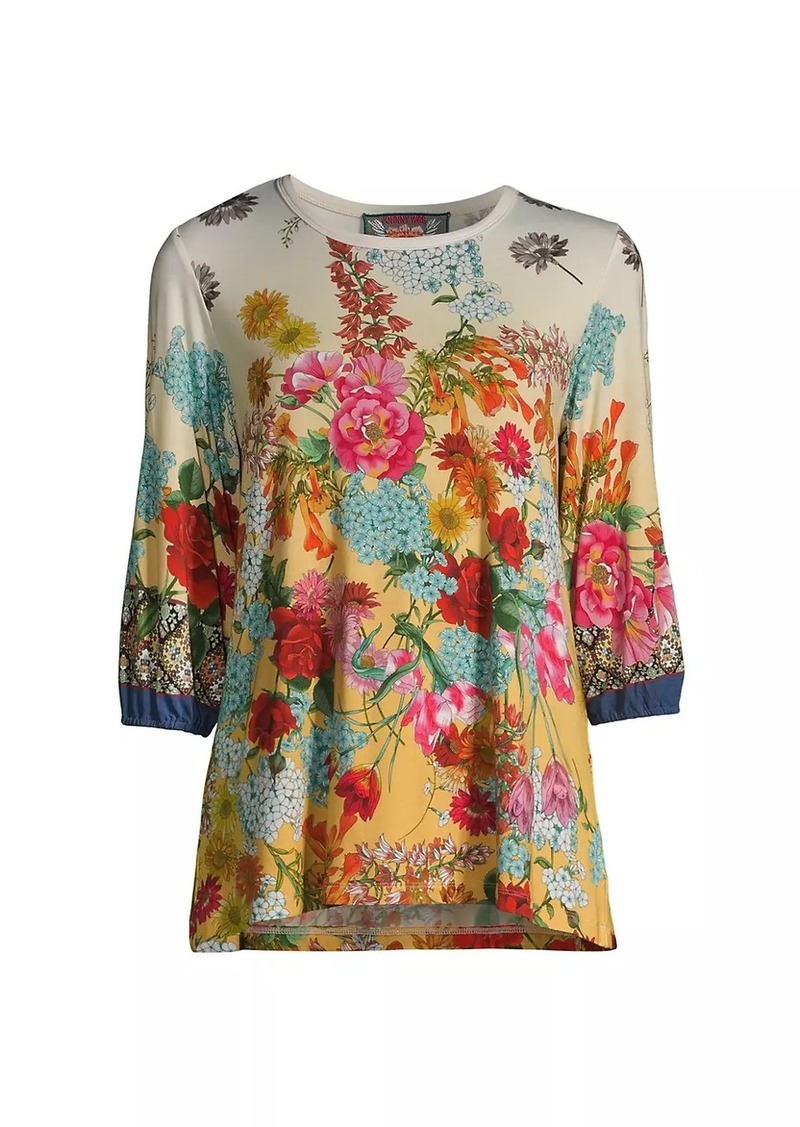 Johnny Was Delite Floral Puff-Sleeve Top