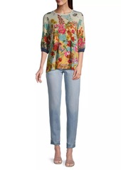 Johnny Was Delite Floral Puff-Sleeve Top
