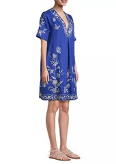 Johnny Was Domingo Embroidered Linen Minidress