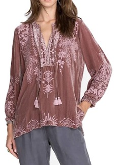 Johnny Was Dylan Double Tassel Peasant Blouse In Vintage Rose