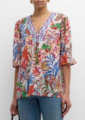 Johnny Was Easy Field Embroidered Floral-Print Blouse