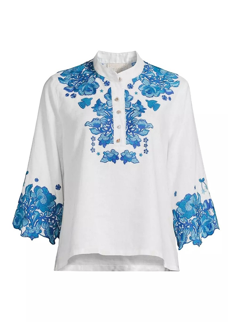 Johnny Was Elly Embroidered Linen Blouse