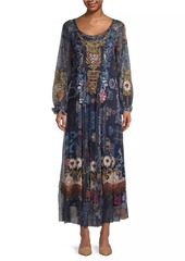Johnny Was Elrey Embroidered Mesh Maxi Dress