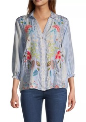 Johnny Was Emika Floral Embroidered Silk Shirt