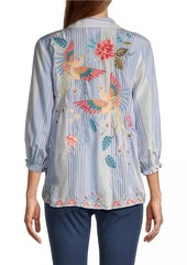 Johnny Was Emika Floral Embroidered Silk Shirt